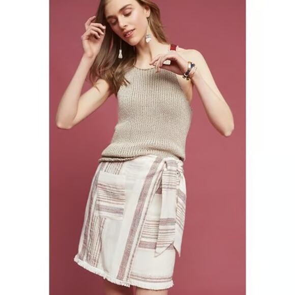 Anthropologie Holding Horses Avery Cream Striped Boho Wrap Mini Skirt 8 - Picture 1 of 10